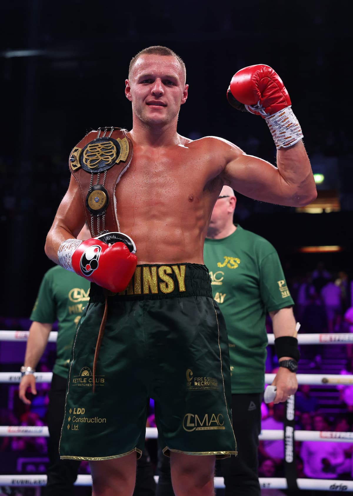 Jimmy Sains during his bout against Gideon Onyenani in London
