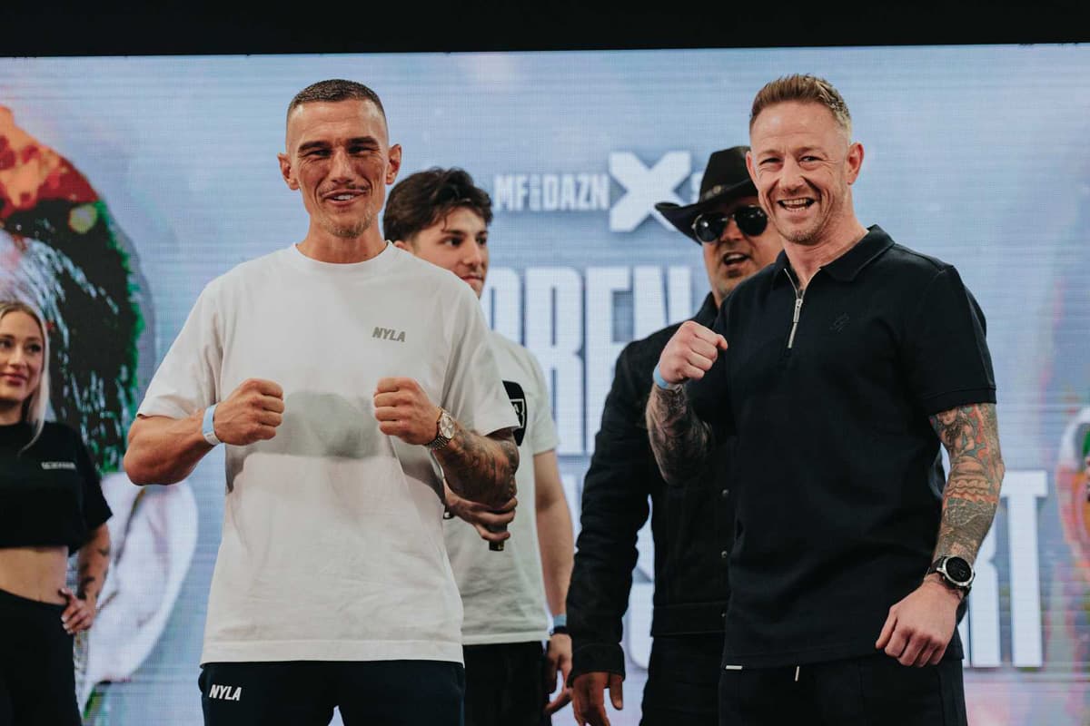 Joey Knight and Andy Howson during the Misfits Boxing 21 press conference in Derby, England