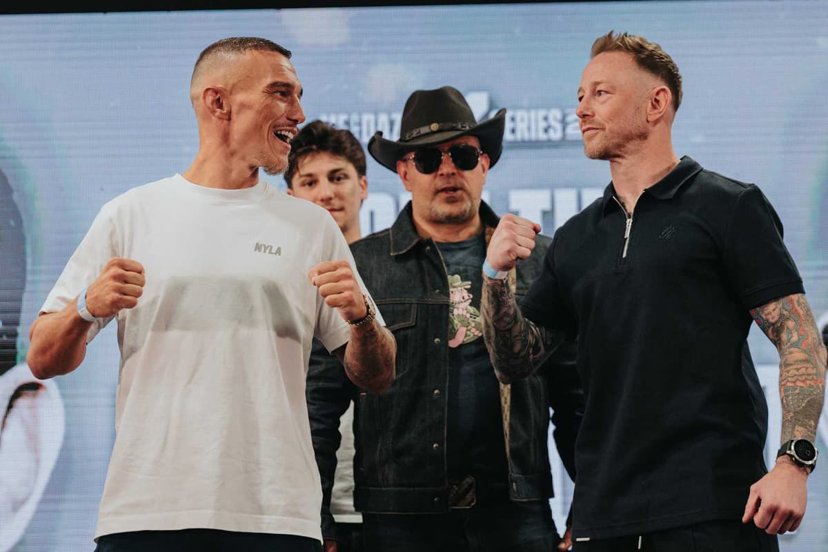 Joey Knight and Andy Howson during the Misfits Boxing 21 press conference in Derby, England