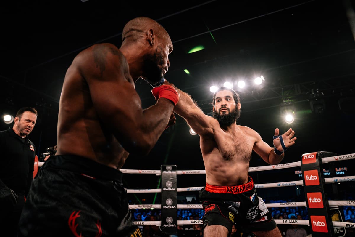 John Michael Escoboza punches Jay Jackson during their bout at BKFC Clearwater