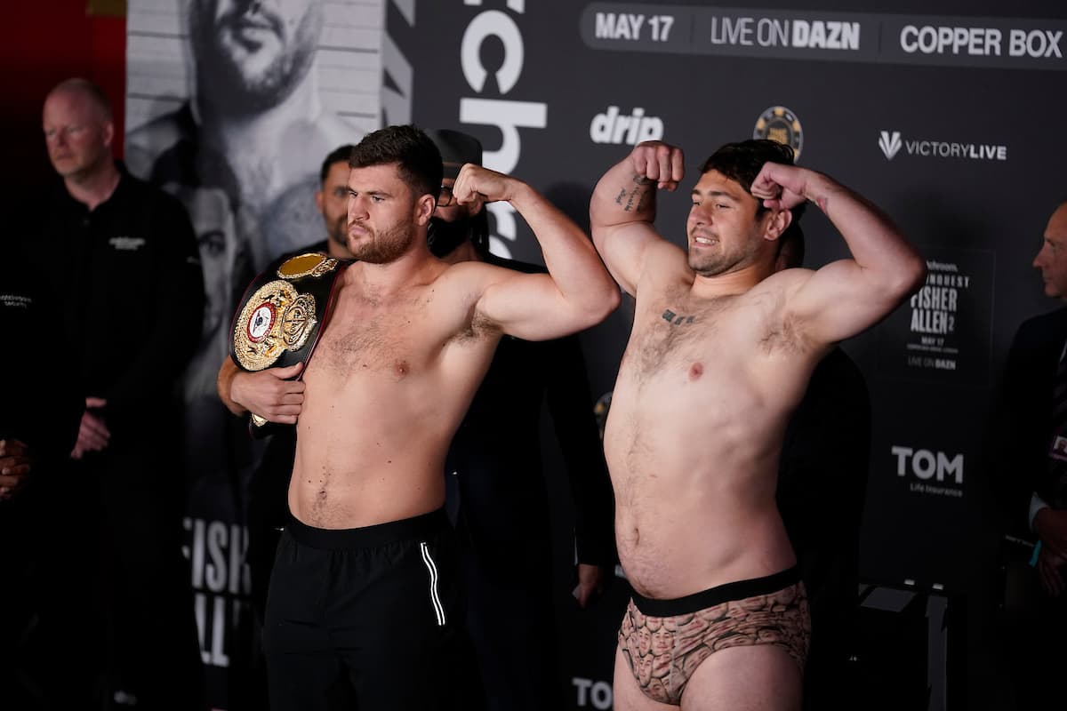 Johnny Fisher and David Allen during the weigh-in ahead of their bout in London