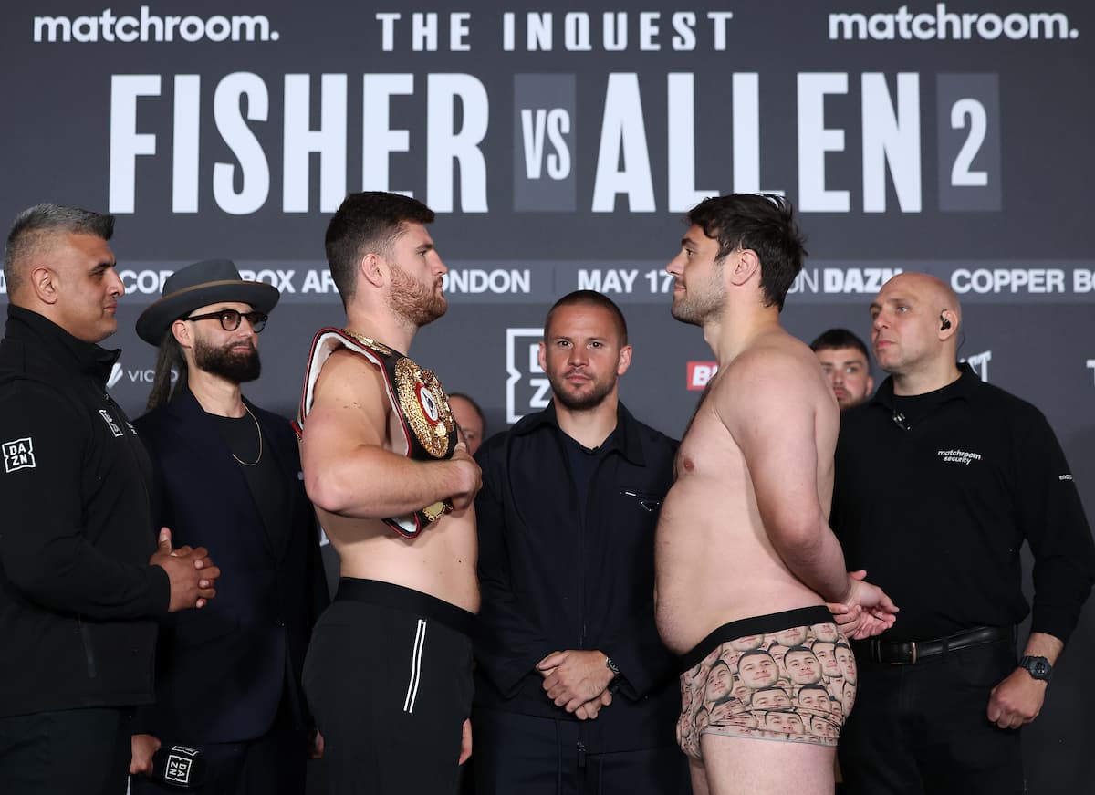 Johnny Fisher and David Allen during the weigh-in ahead of their bout in London