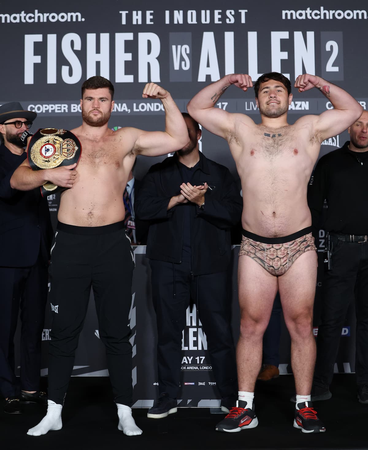Johnny Fisher and David Allen during the weigh-in ahead of their bout in London
