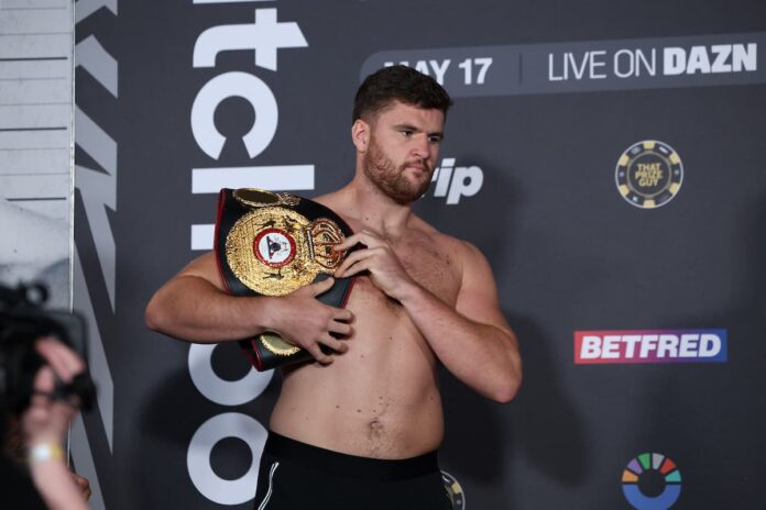 Johnny Fisher during the weigh-in ahead of his boxing bout against David Allen inLondon