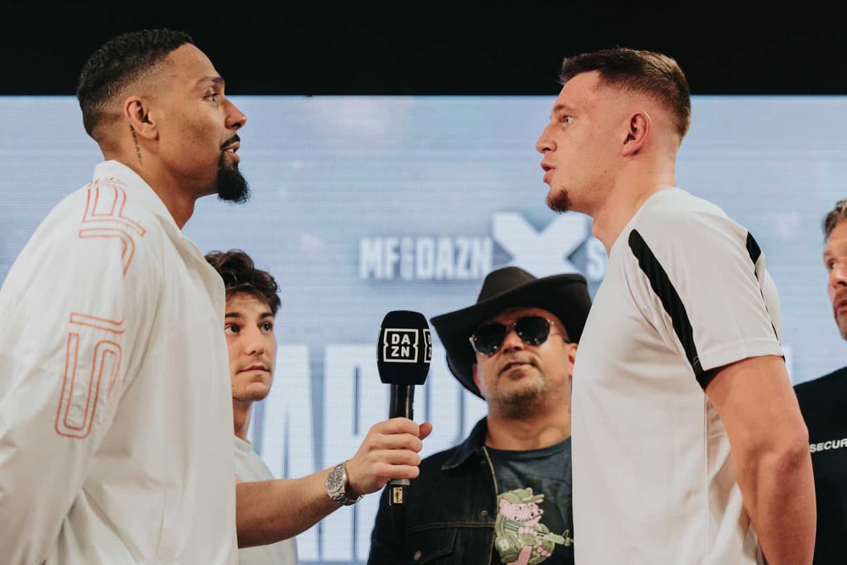 Jordan Banjo and Wil Anderson during the Misfits Boxing 21 press conference in Derby, England