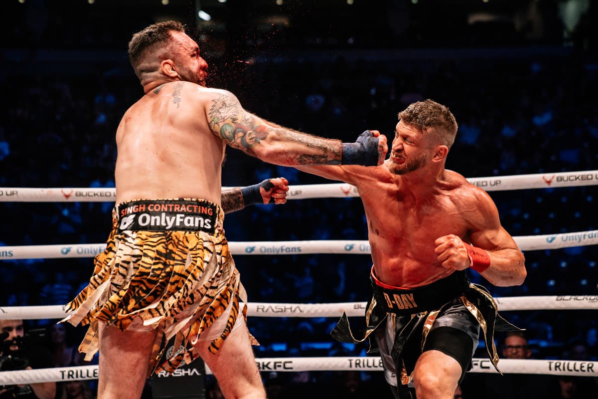 Josh Dyer punches Mike Richman during their bout at BKFC 74 Salt Lake City