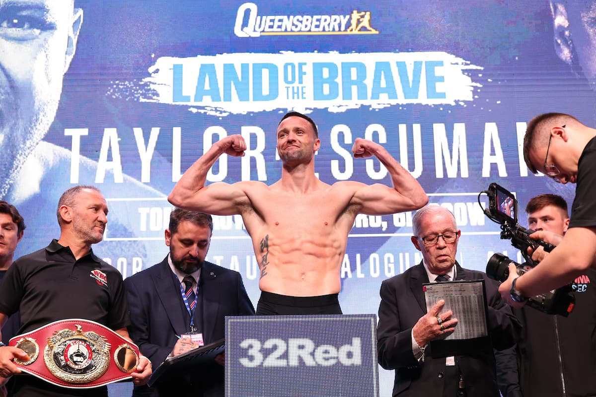 Josh Taylor at the weigh-in ahead of his bout against Ekow Essuman