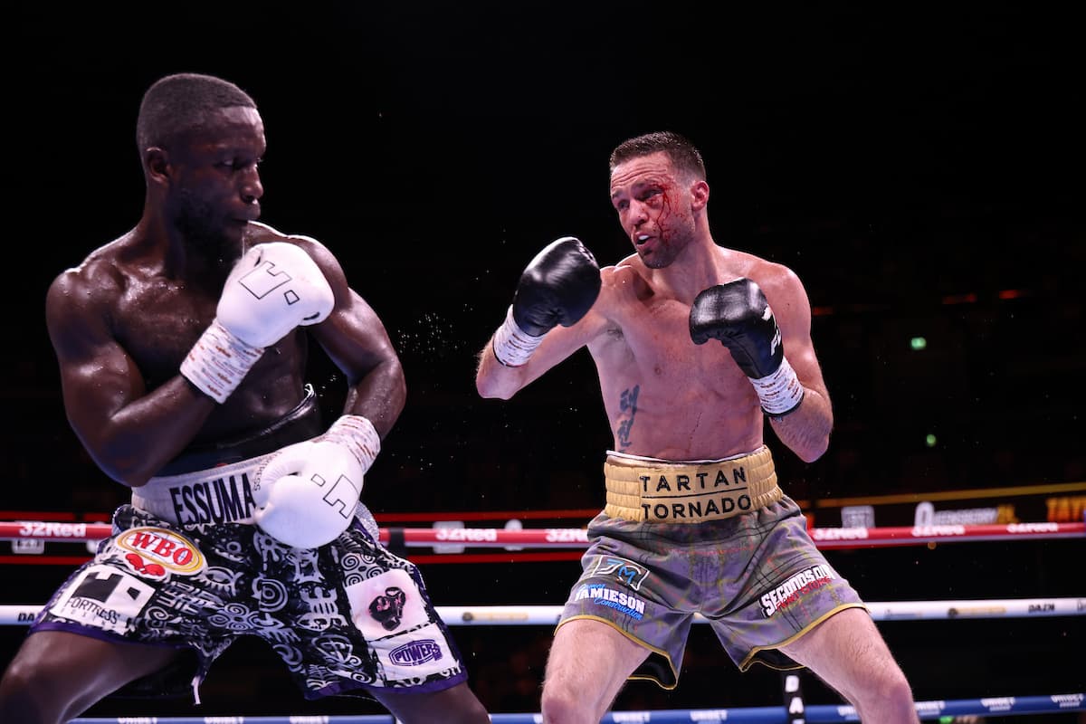 Ekow Essuman and Josh Taylor during their bout in Glasgow, Scotland