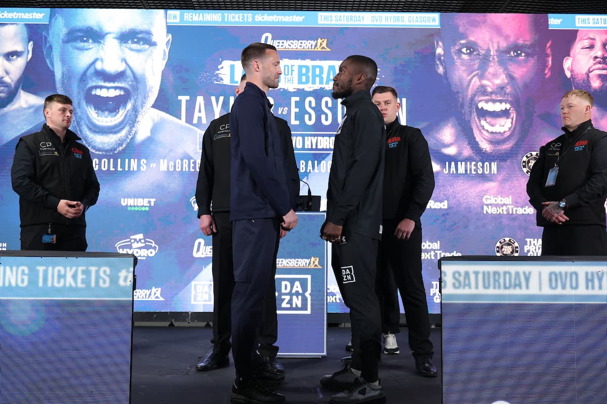 Josh Taylor and Ekow Essuman at the press conference ahead of their boxing bout in Glasgow, Scotland