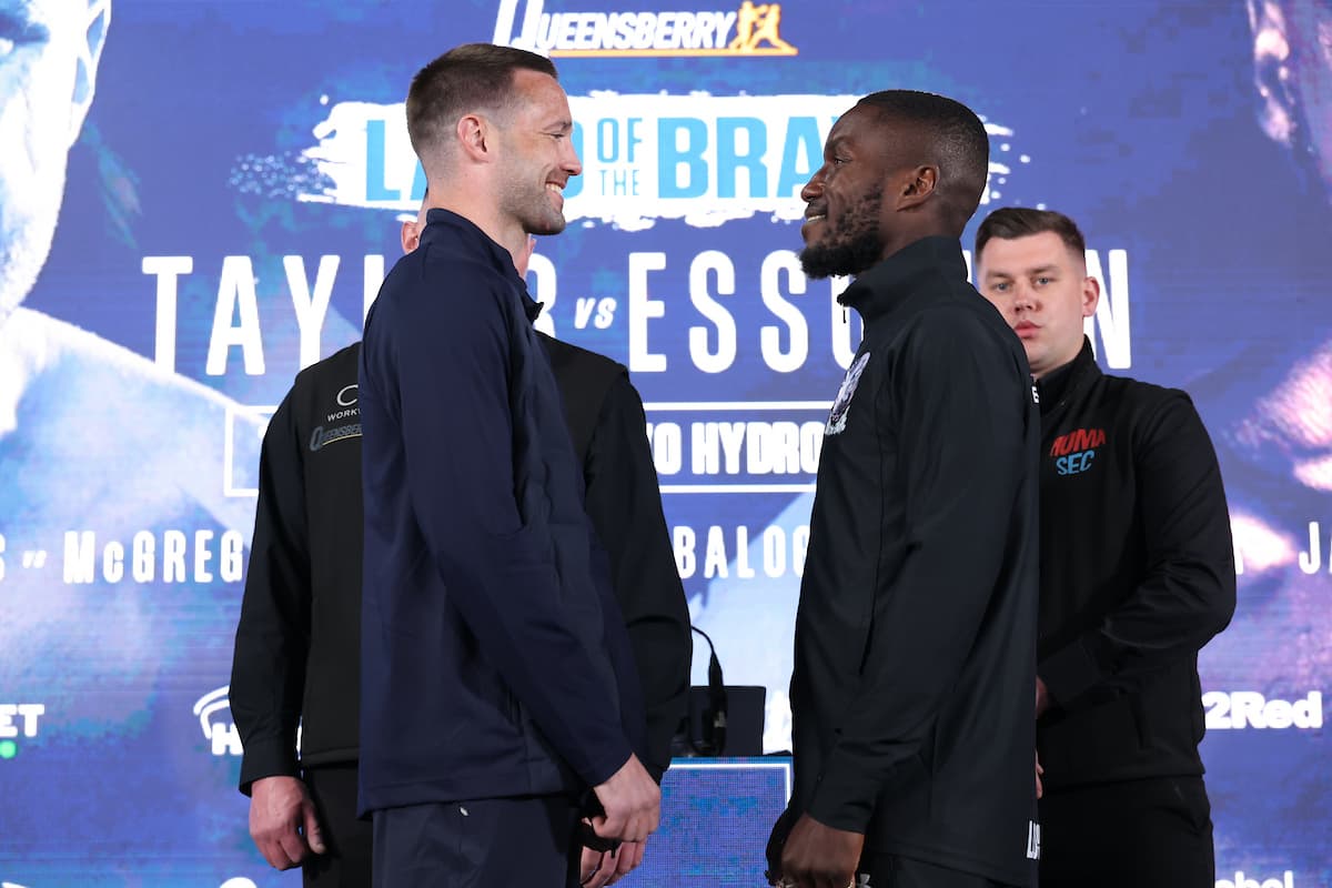 Josh Taylor and Ekow Essuman at the press conference ahead of their boxing bout in Glasgow, Scotland