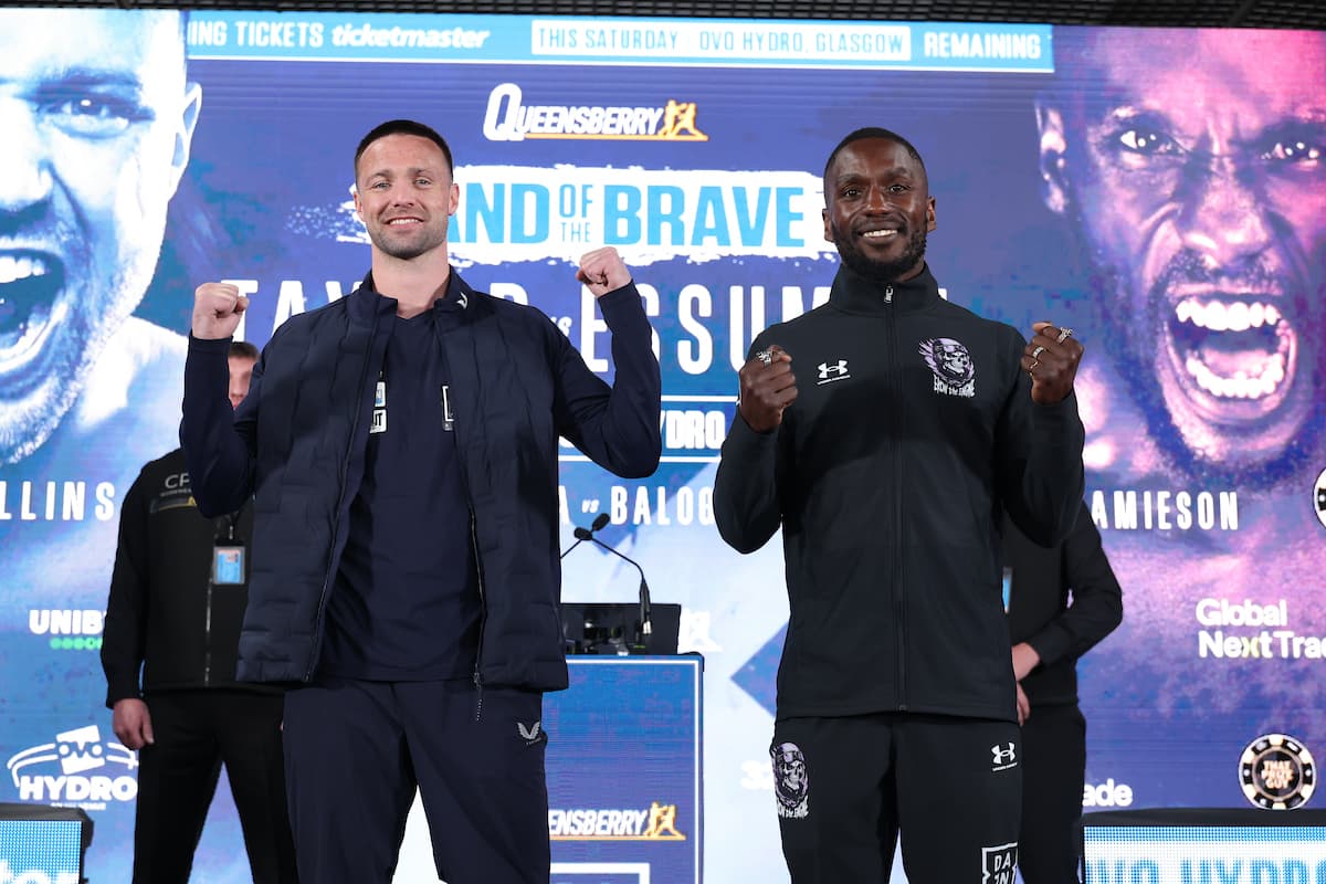 Josh Taylor and Ekow Essuman at the press conference ahead of their boxing bout in Glasgow, Scotland