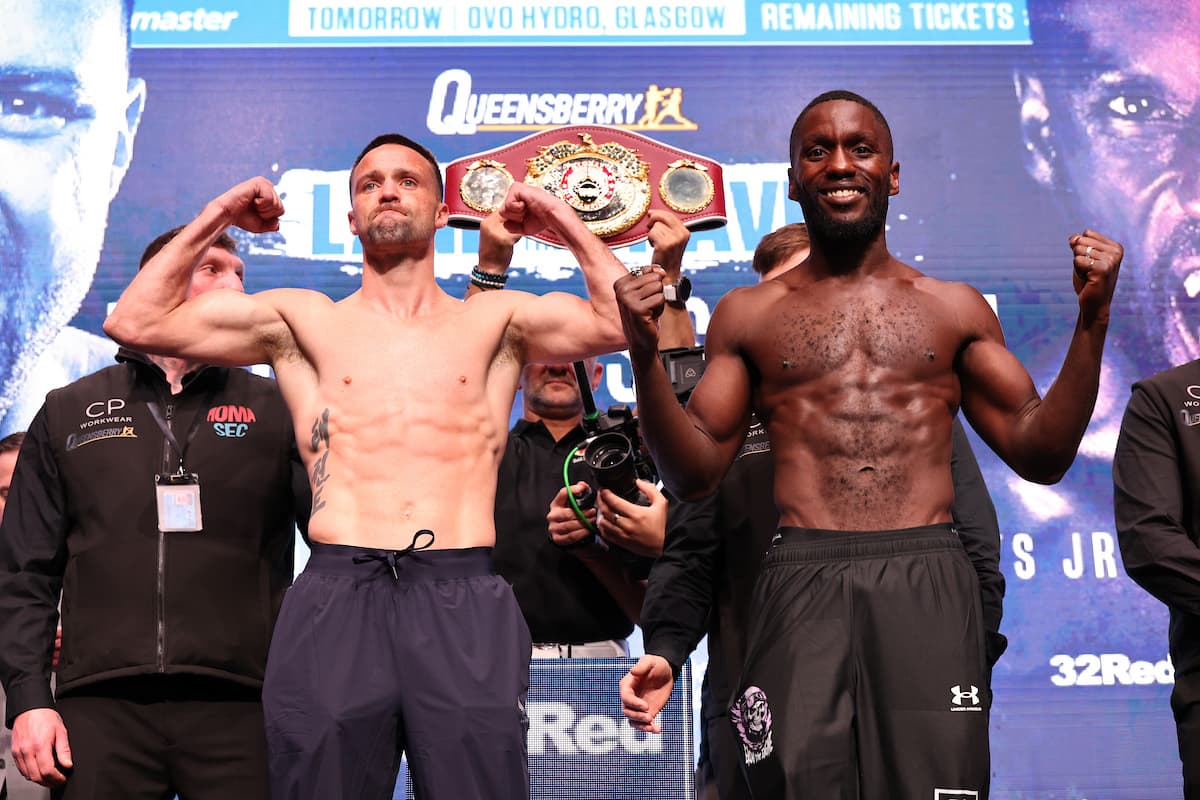 Josh Taylor and Ekow Essuman at the weigh-in ahead of their boxing bout in Glasgow, Scotland