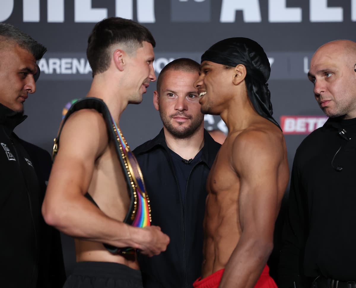 Kieron Conway and Gerome Warburton during the weigh-in ahead of their bout in London