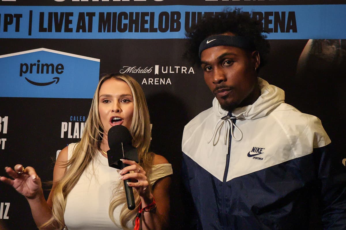 Kinsey Wolanski and Jermall Charlo during a media workout at Mandalay Bay Resort and Casino in Las Vegas