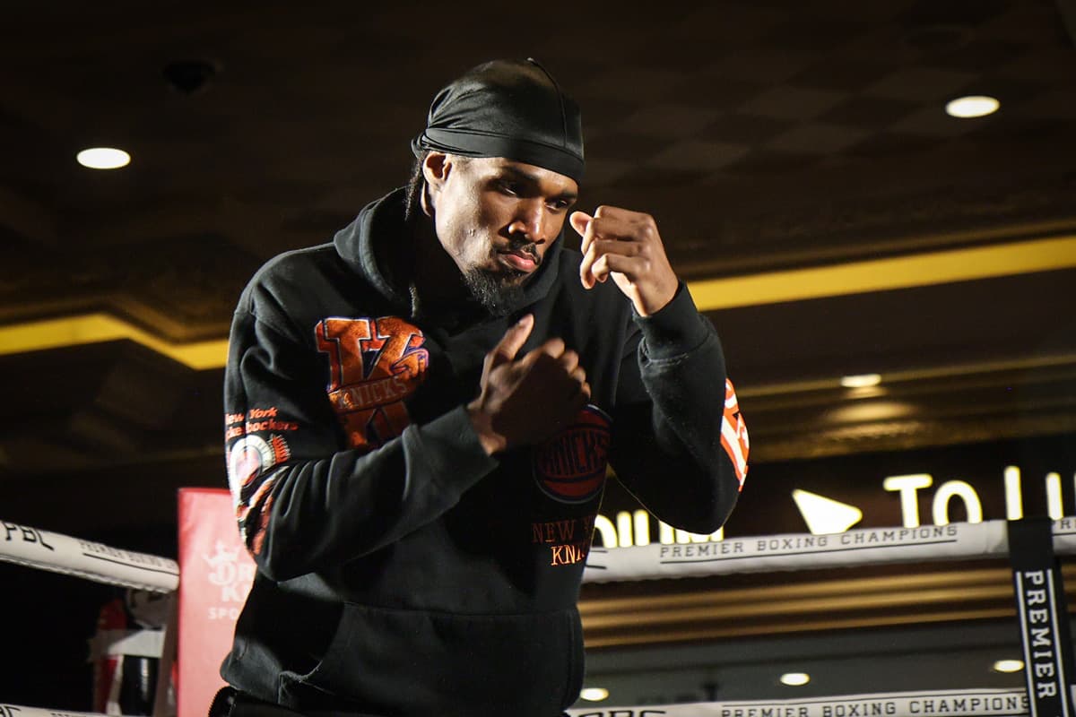 Kyrone Davis during a media workout ahead of his boxing bout in Las Vegas