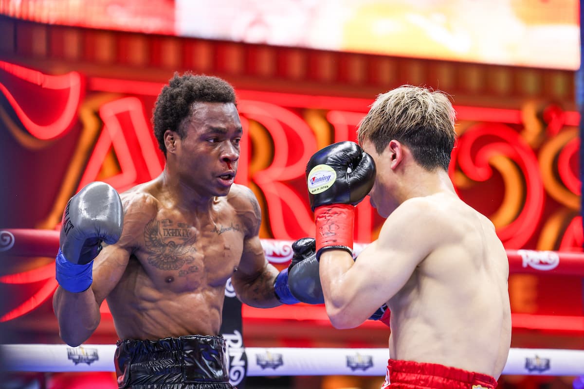 Levale Whittington and Reito Tsutsumi during their bout at Times Square in New York City