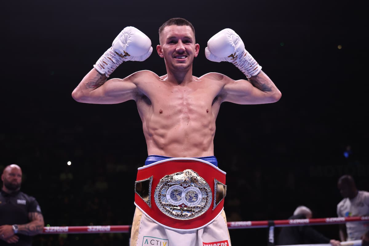 Liam Davies following his victory over Kurt Walker in their boxing bout at Motorpoint Arena Nottingham