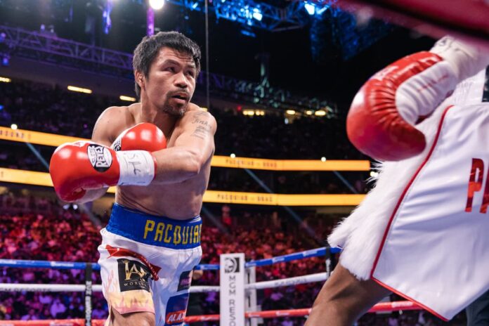 Manny Pacquiao during his boxing bout against Yordenis Ugas