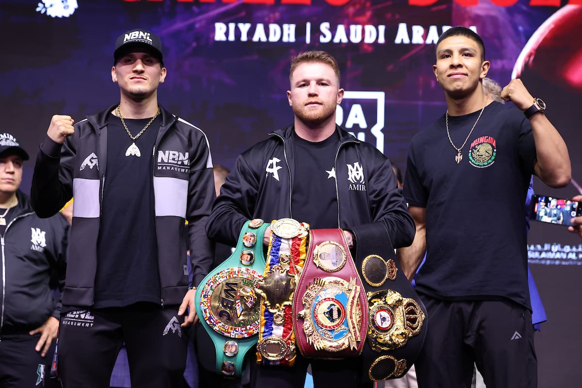Marco Verde, Canelo Alvarez, and Jaime Munguia at the weigh-in