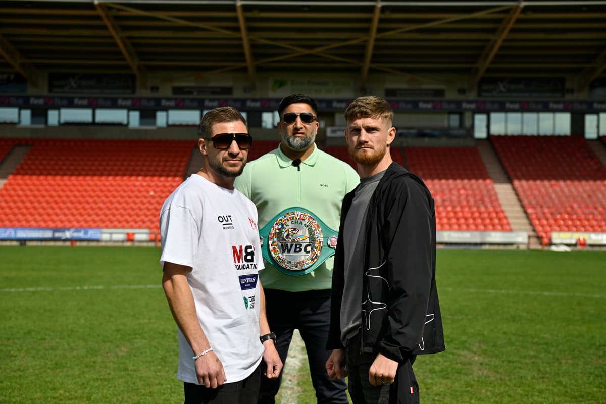 Maxi Hughes and Archie Sharp at Doncaster Stadium ahead of their boxing bout
