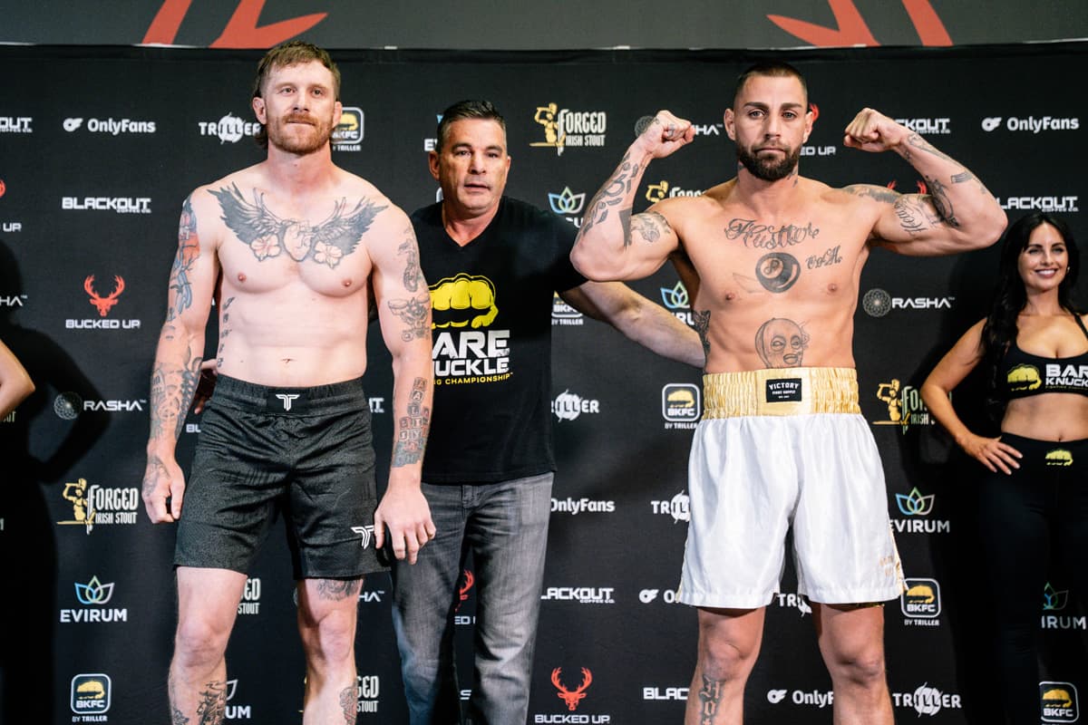 Mike Jones and Sean Hotusing at the BKFC 74 Salt Lake City weigh-in