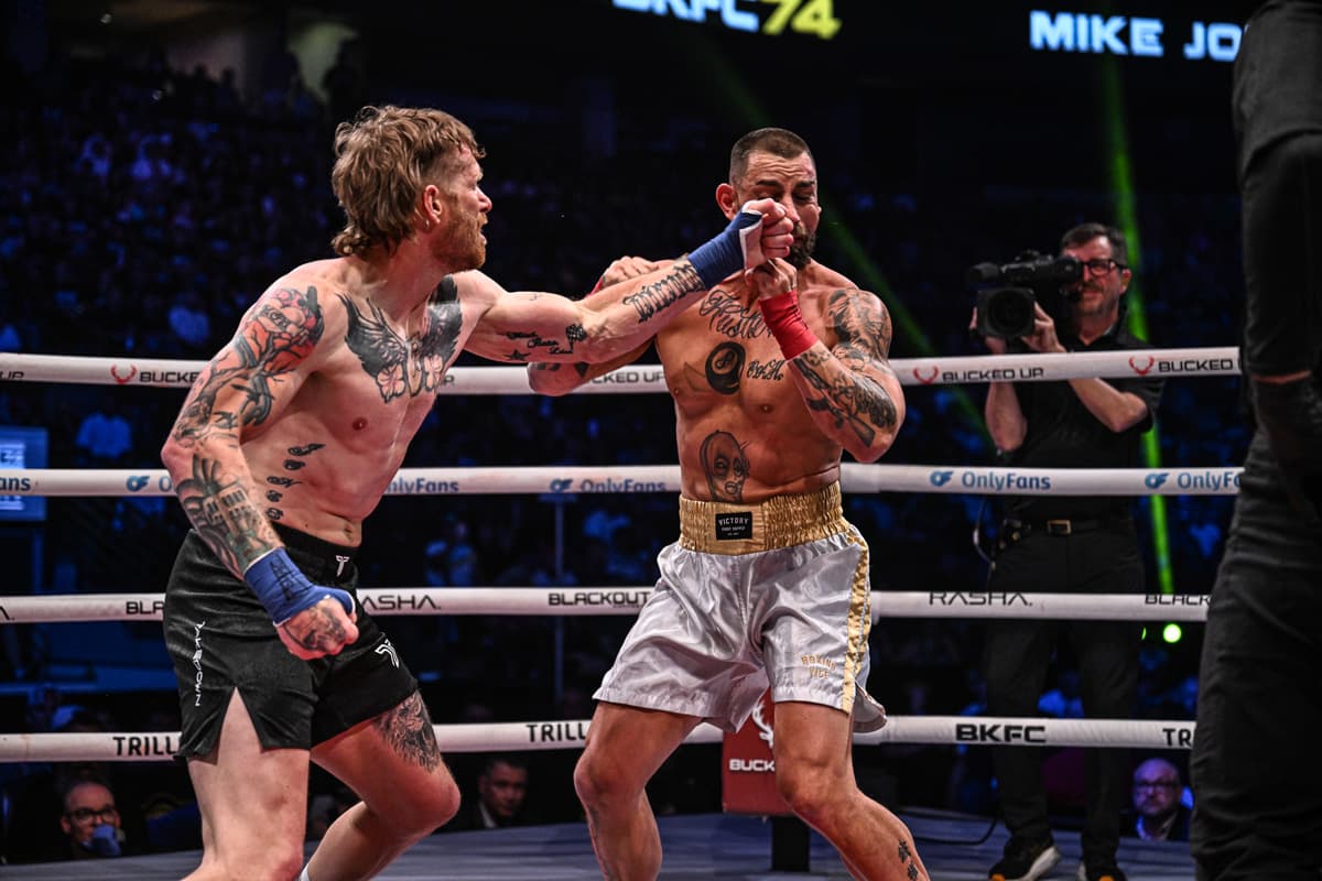 Mike Jones punches Sean Hotusing during their bout at BKFC 74 Salt Lake City