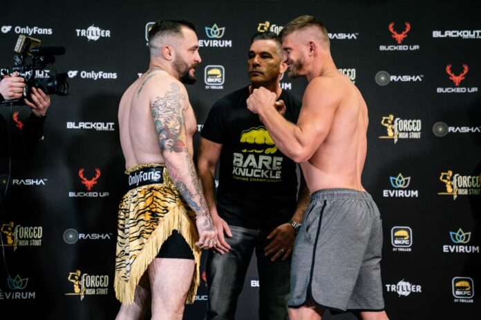 Mike Richman and Josh Dyer face off at the BKFC 74 Salt Lake City weigh-in, ahead of their bare-knuckle boxing bout