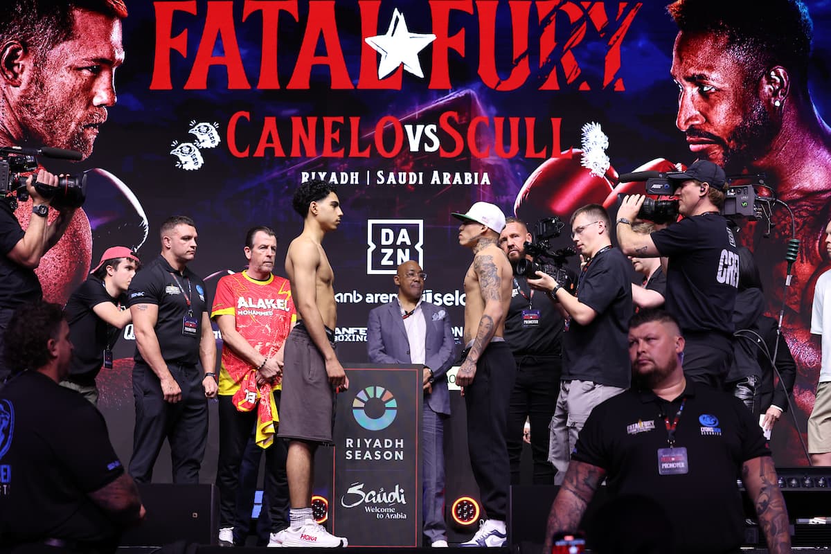 Mohammed Alakel and Alexander Morales come face-to-face at the weigh-in