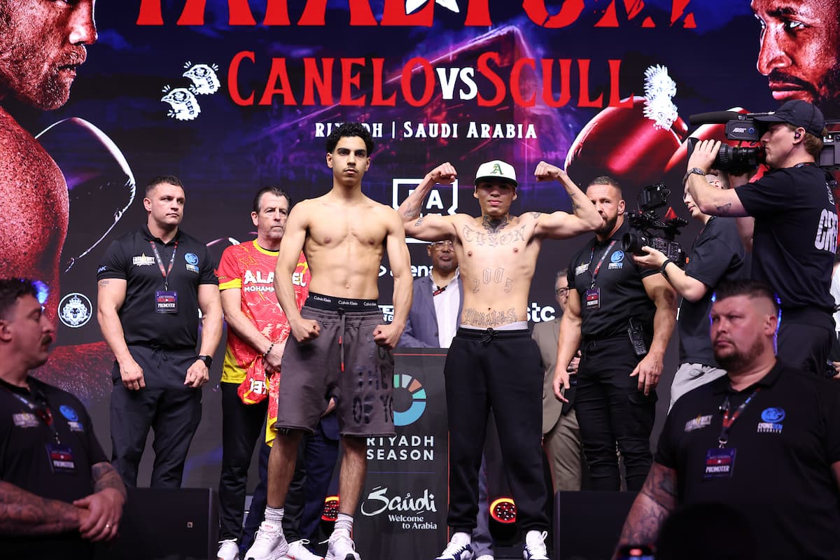 Mohammed Alakel and Alexander Morales at the weigh-in