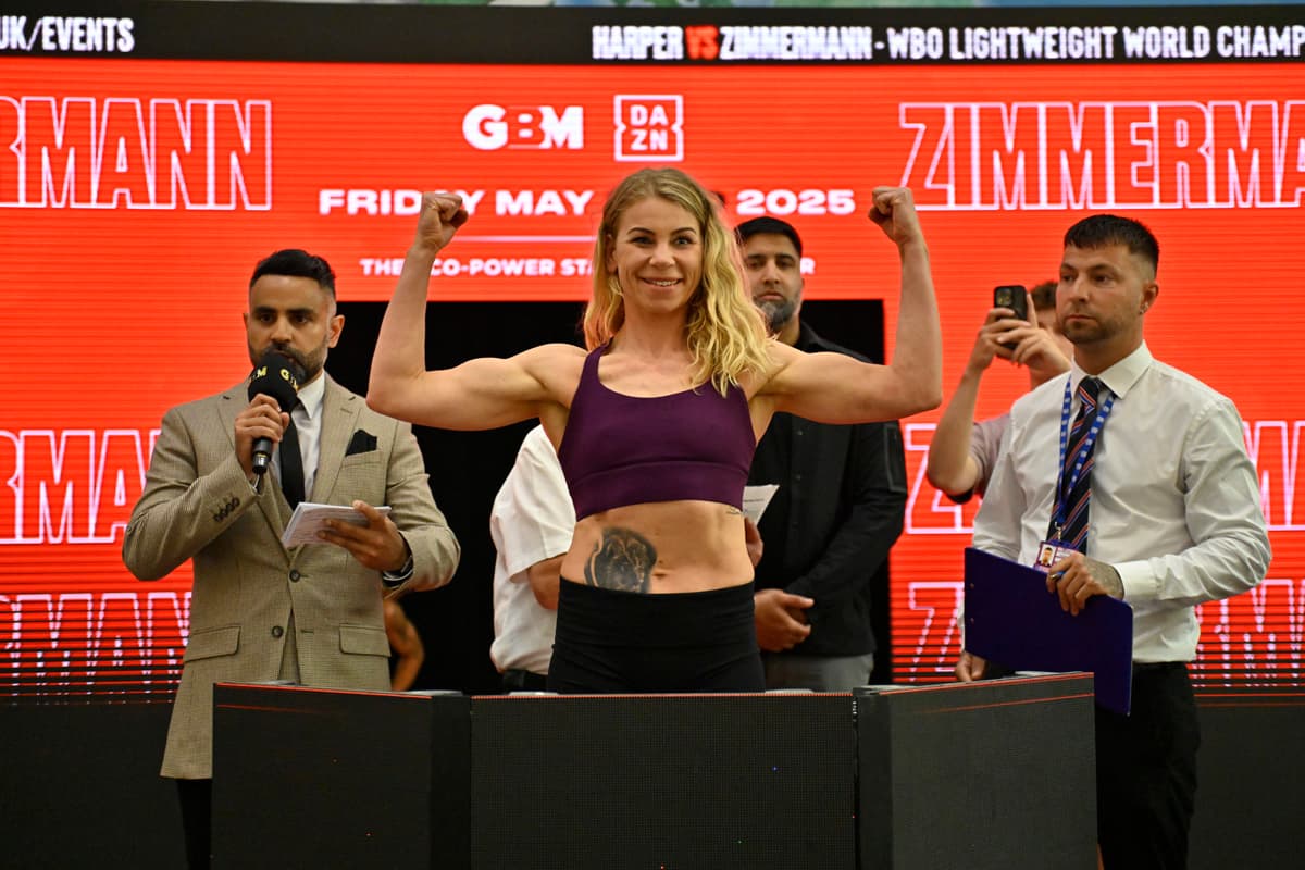 Natalie Zimmermann at the weigh-in, ahead of her boxing bout against Terri Harper in Doncaster