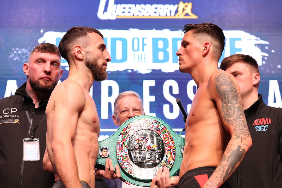 Nathaniel Collins and Lee McGregor at the weigh-in ahead of their boxing bout in Glasgow, Scotland