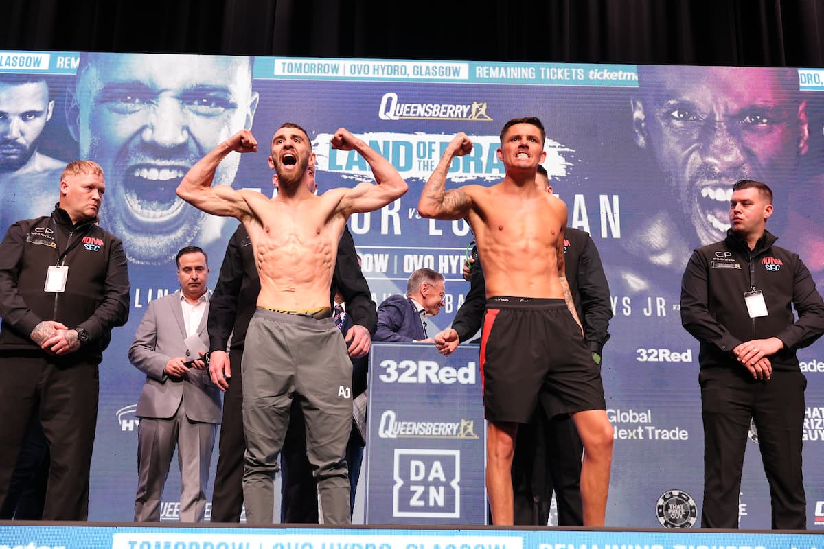 Nathaniel Collins and Lee McGregor at the weigh-in ahead of their boxing bout in Glasgow, Scotland