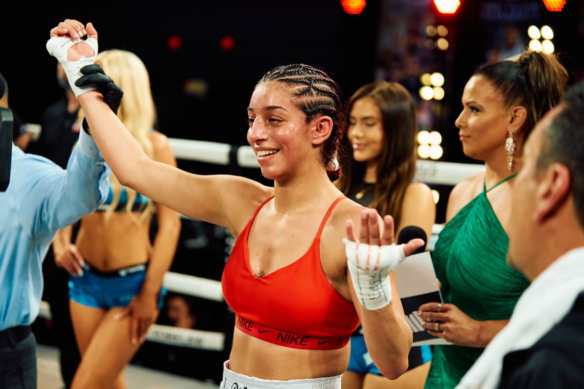 Nayeli Rodriguez during her bout against Natalie Dove at Most Valuable Prospects 12 in Orlando, Florida