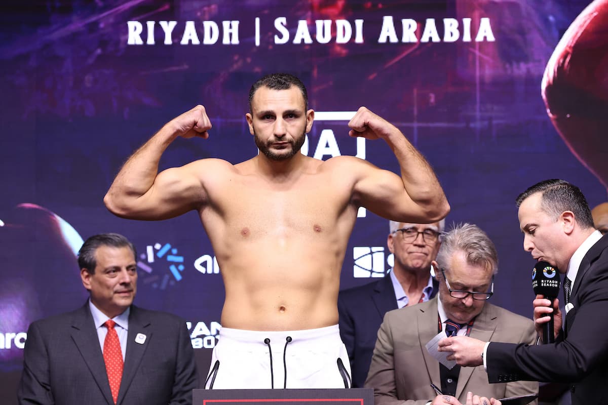 Noel Mikaelian at the weigh-in ahead of his bout against Badou Jack