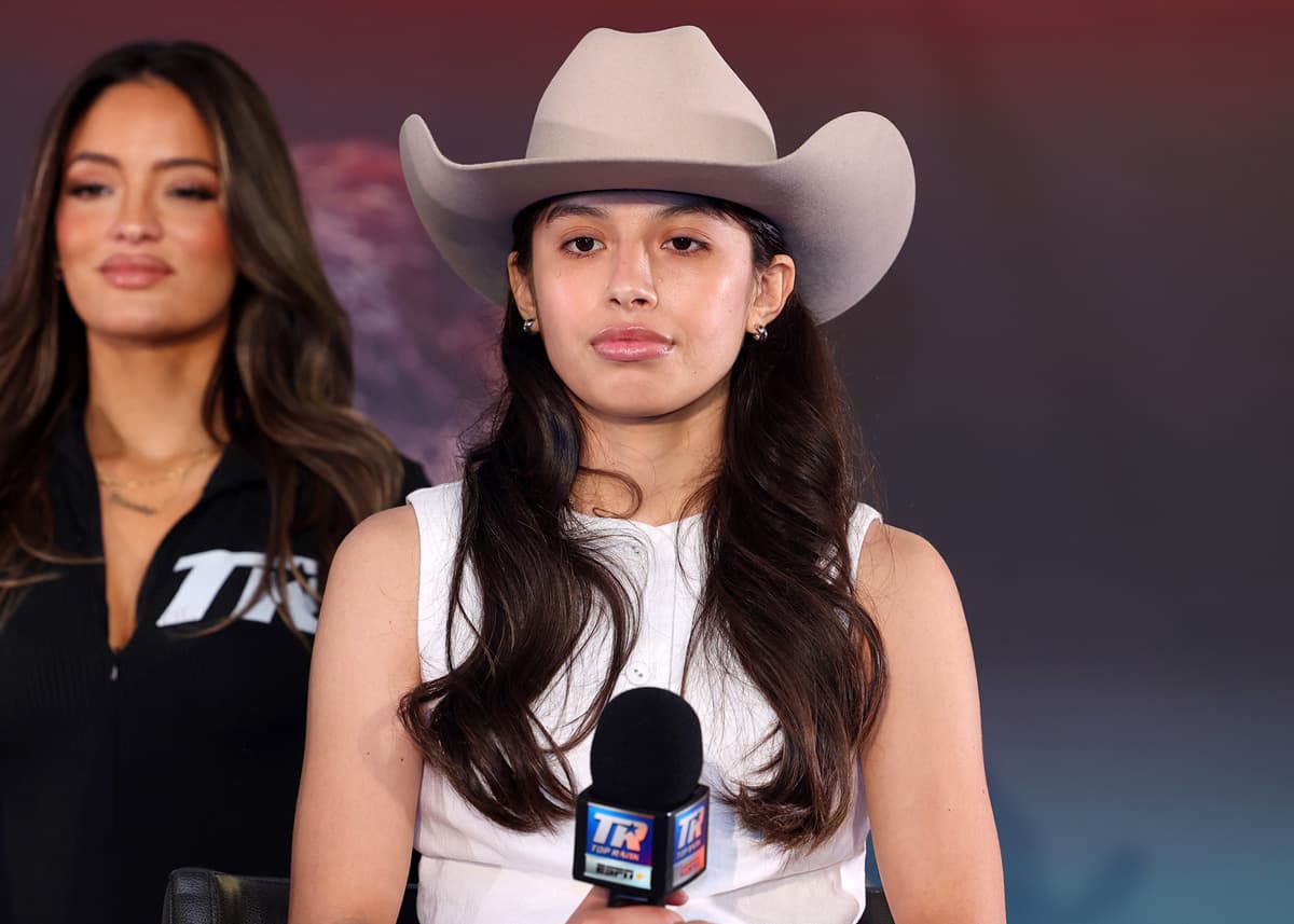 Perla Bazaldua at the press conference ahead of her bout against Mona Ward at Pechanga Arena San Diego