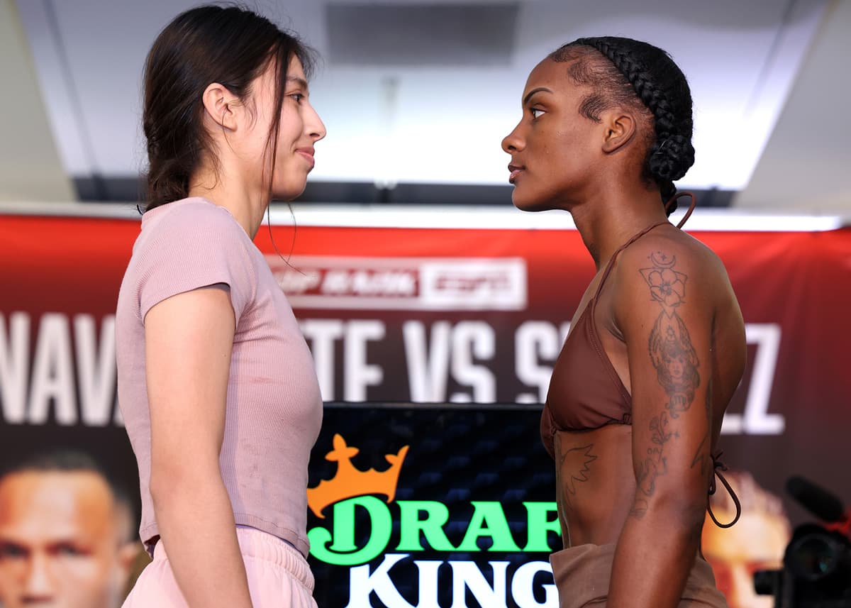 Perla Bazaldua and Mona Ward at the weigh-in ahead of their bout