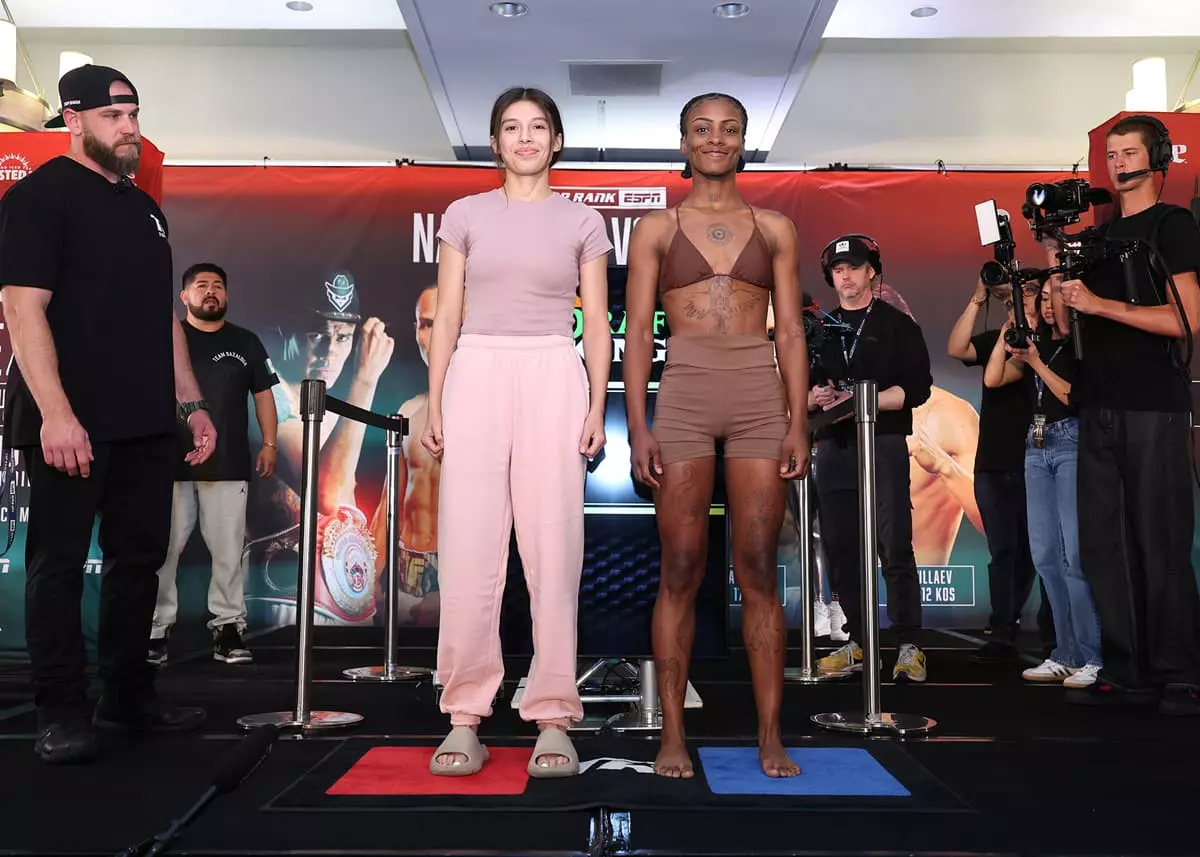 Perla Bazaldua and Mona Ward at the weigh-in ahead of their bout