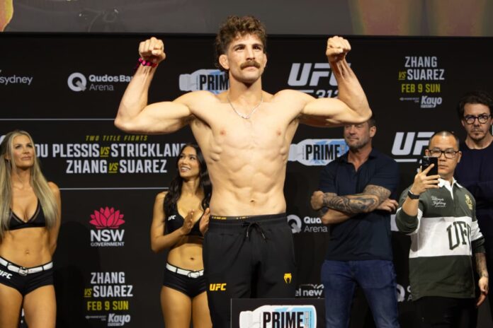 Quillan Salkilld during the UFC 312 ceremonial weigh-in