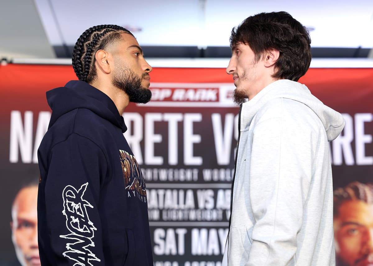Raymond Muratalla and Zaur Abdullaev come face-to-face at the press conference ahead of their bout at Pechanga Arena San Diego