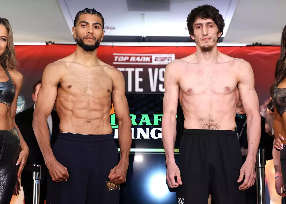 Raymond Muratalla and Zaur Abdullaev at the weigh-in ahead of their bout
