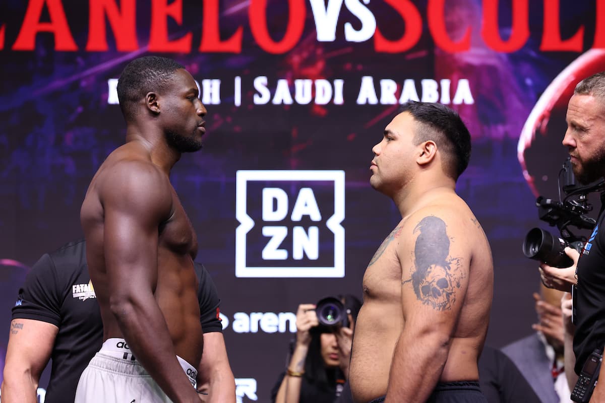 Richard Riakporhe and Kevin Nicolas Espindola at the weigh-in