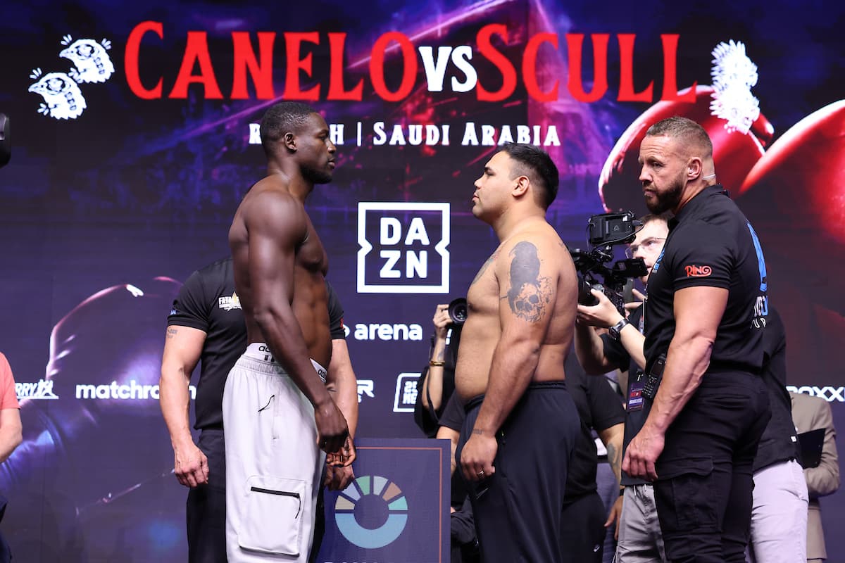 Richard Riakporhe and Kevin Nicolas Espindola come face-to-face at the weigh-in