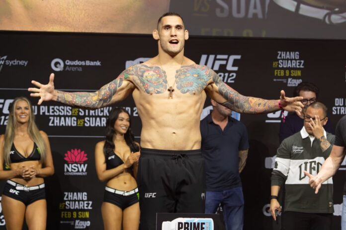 Rodolfo Bellato during the UFC 312 ceremonial weigh-in