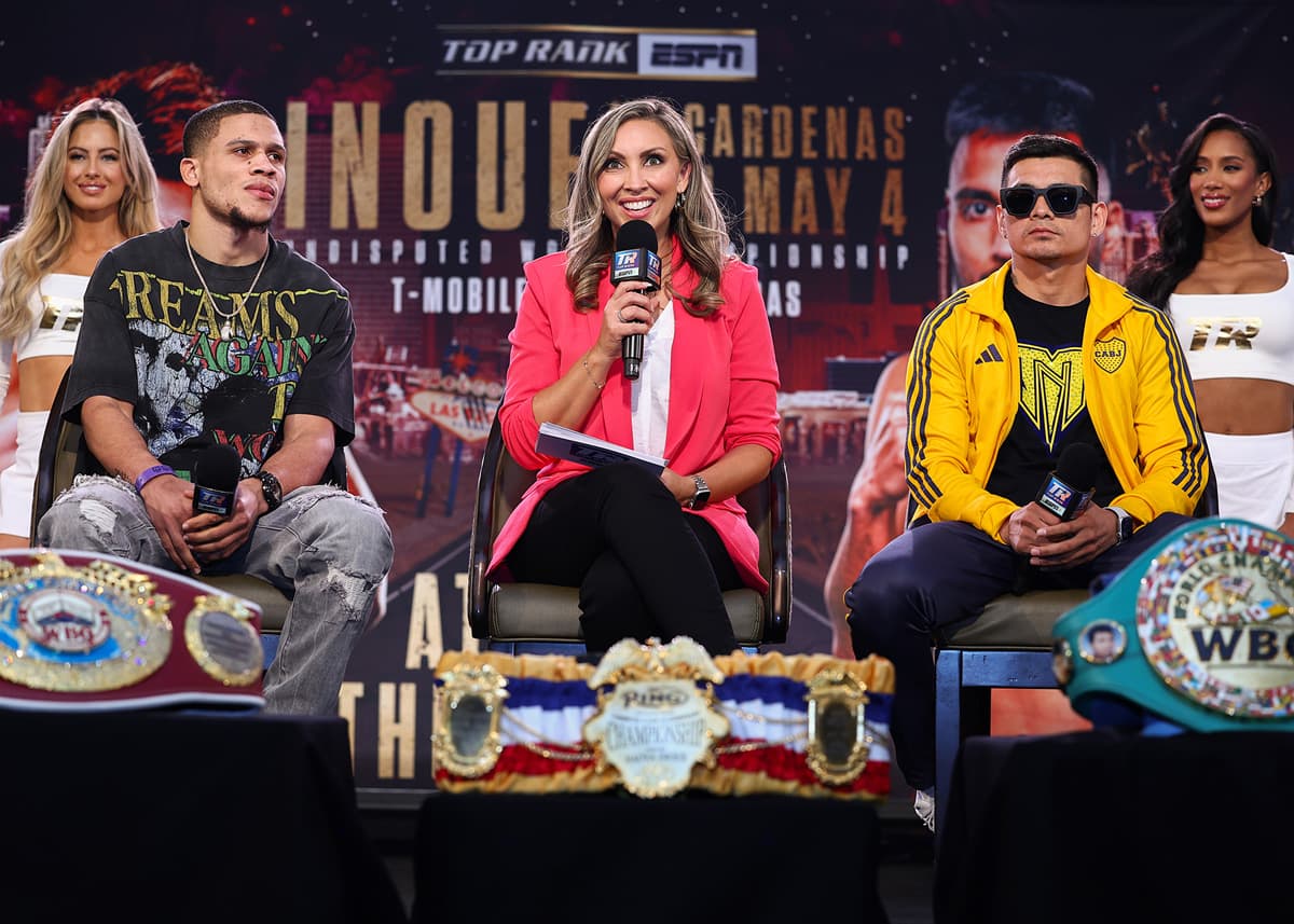 Rohan Polanco, Crystina Poncher, and Fabian Maidana at the press conference