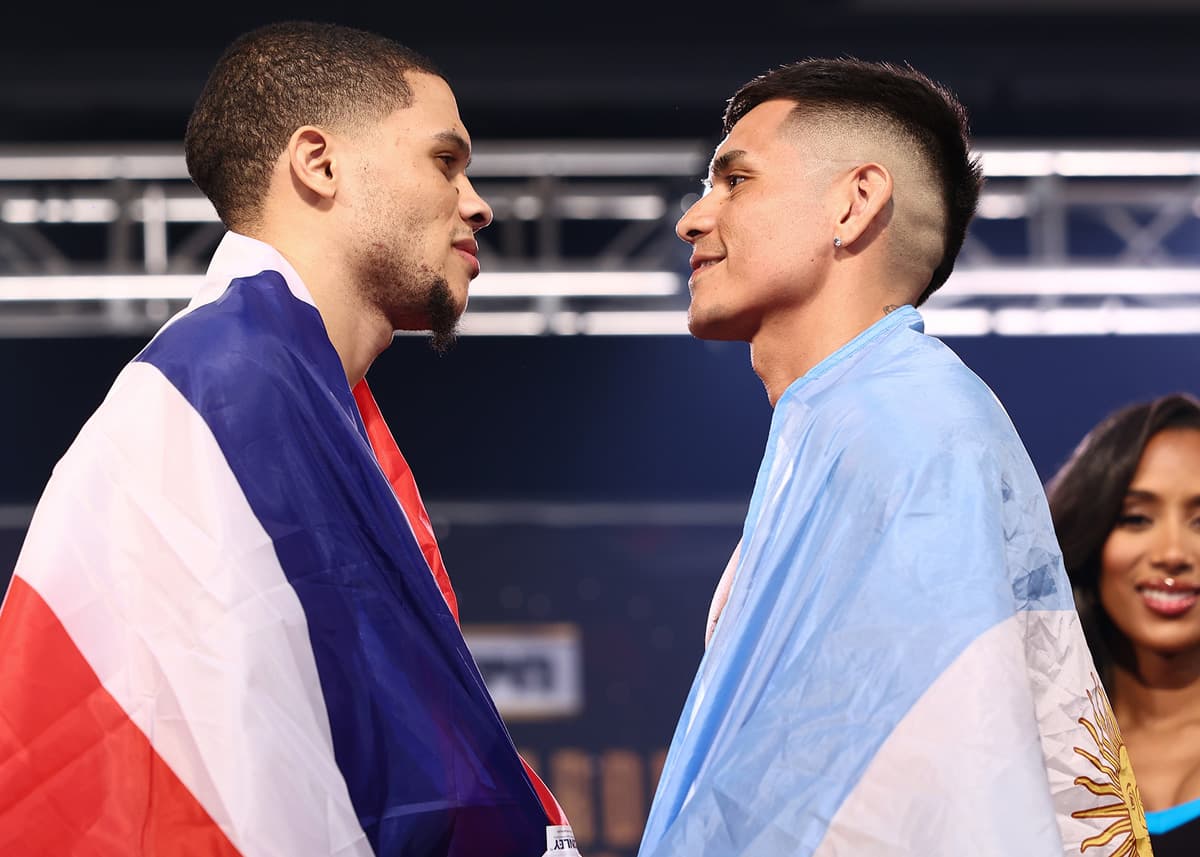Rohan Polanco and Fabian Maidana at the weigh-in ahead of their boxing bout in Las Vegas