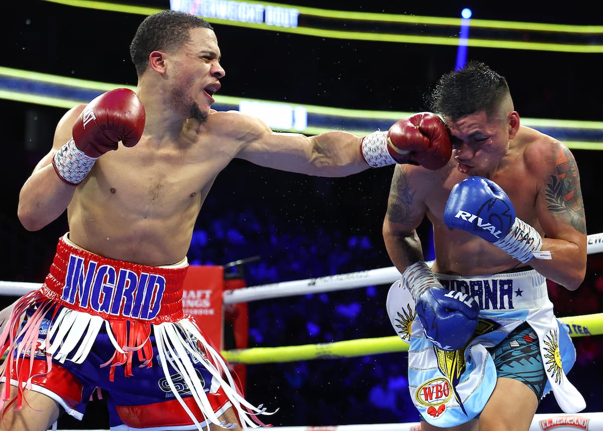 Rohan Polanco punches Fabian Maidana during their boxing bout in Las Vegas