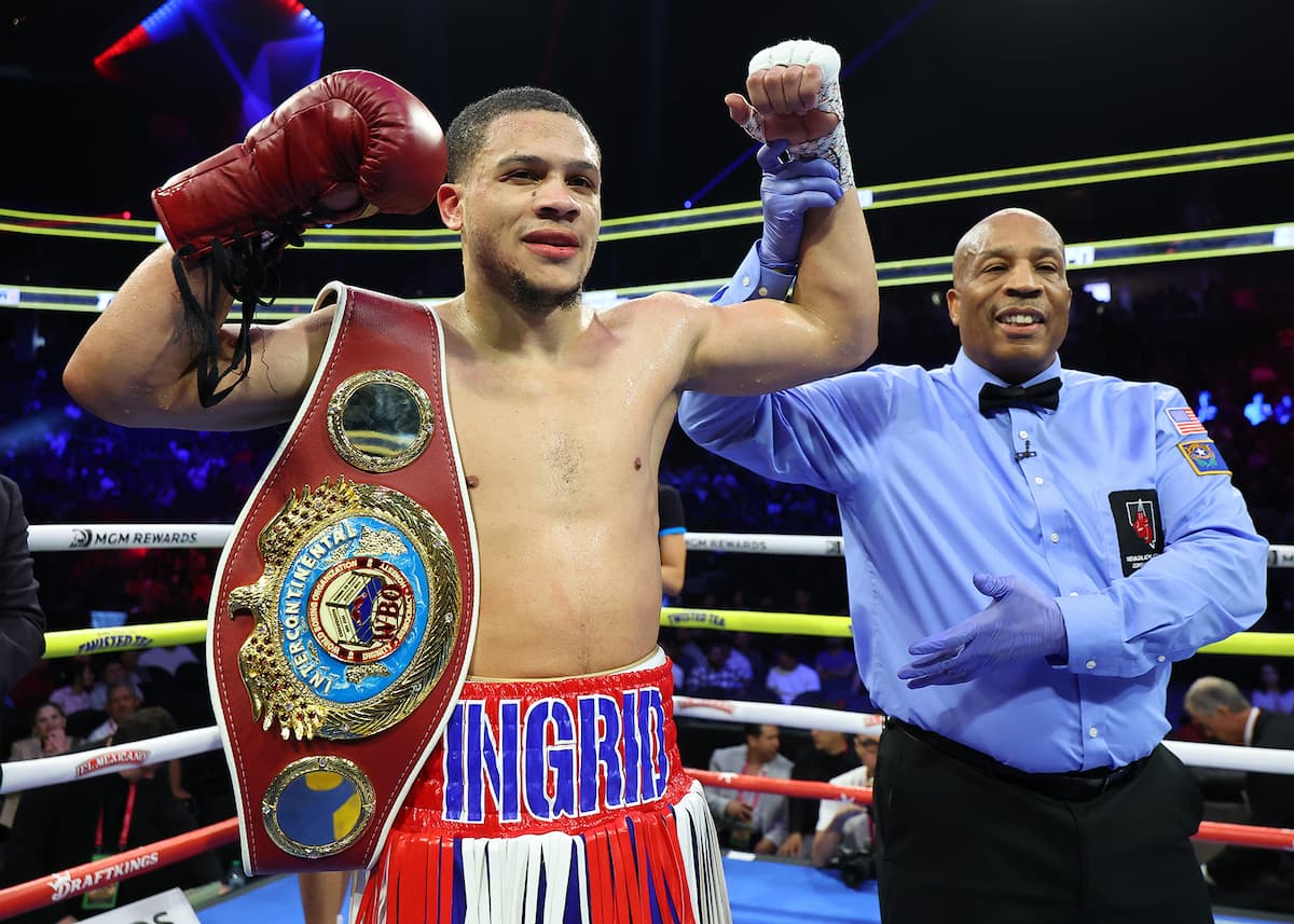 Rohan Polanco victorious over Fabian Maidana during their boxing bout in Las Vegas