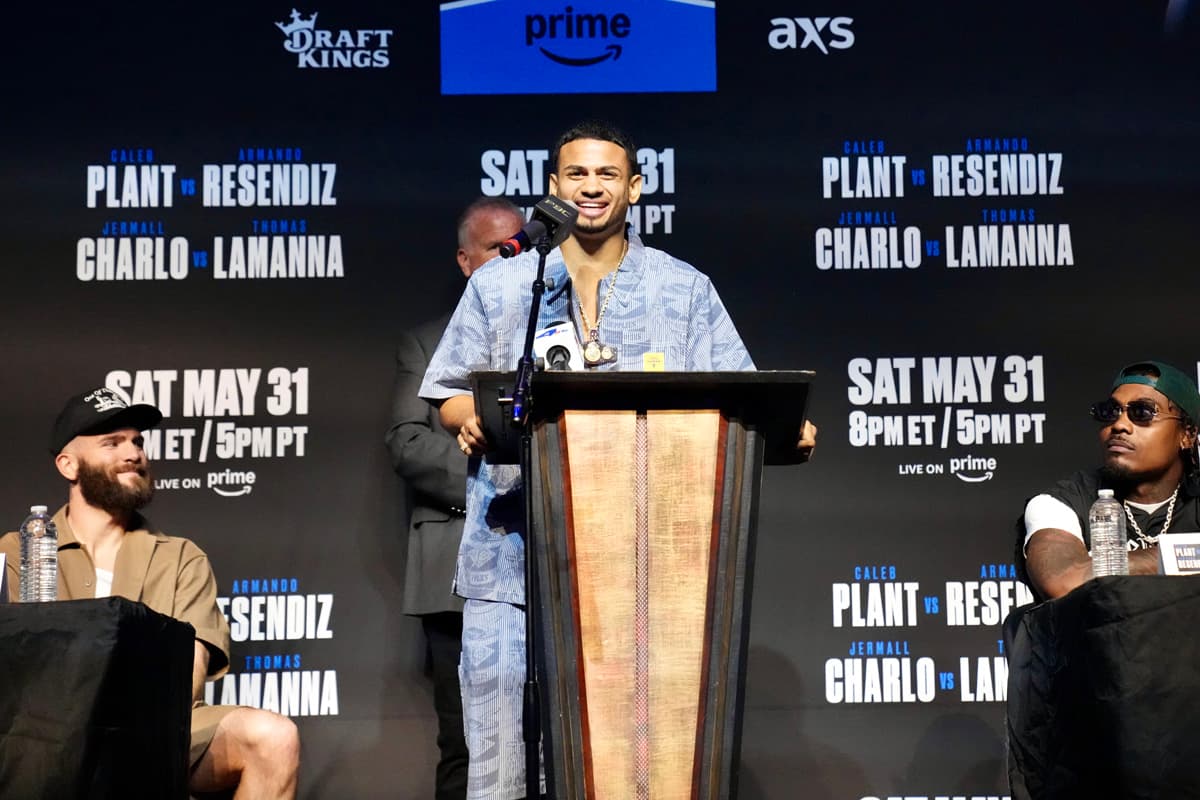 Rolando Romero during a PBC doubleheader press conference in Los Angeles