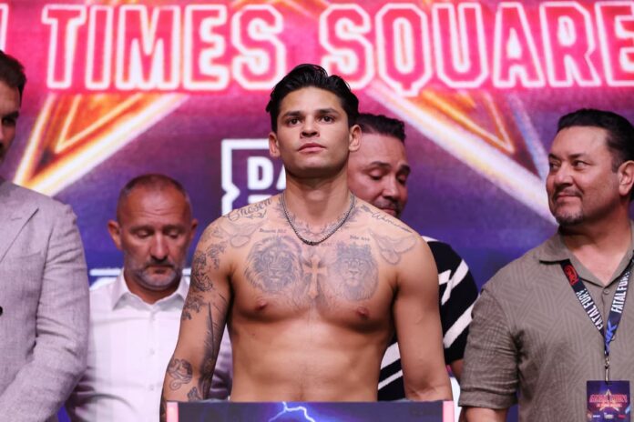 Ryan Garcia at the weigh-in ahead of his boxing bout against Rolando Romero