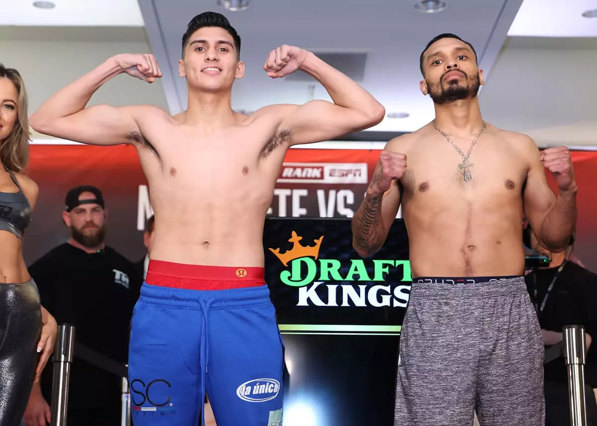 Samuel Contreras and Dyllon Cervantes Alvarado at the weigh-in ahead of their bout